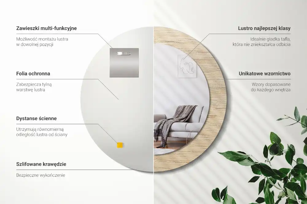 Espejo redondo estampado Madera clara