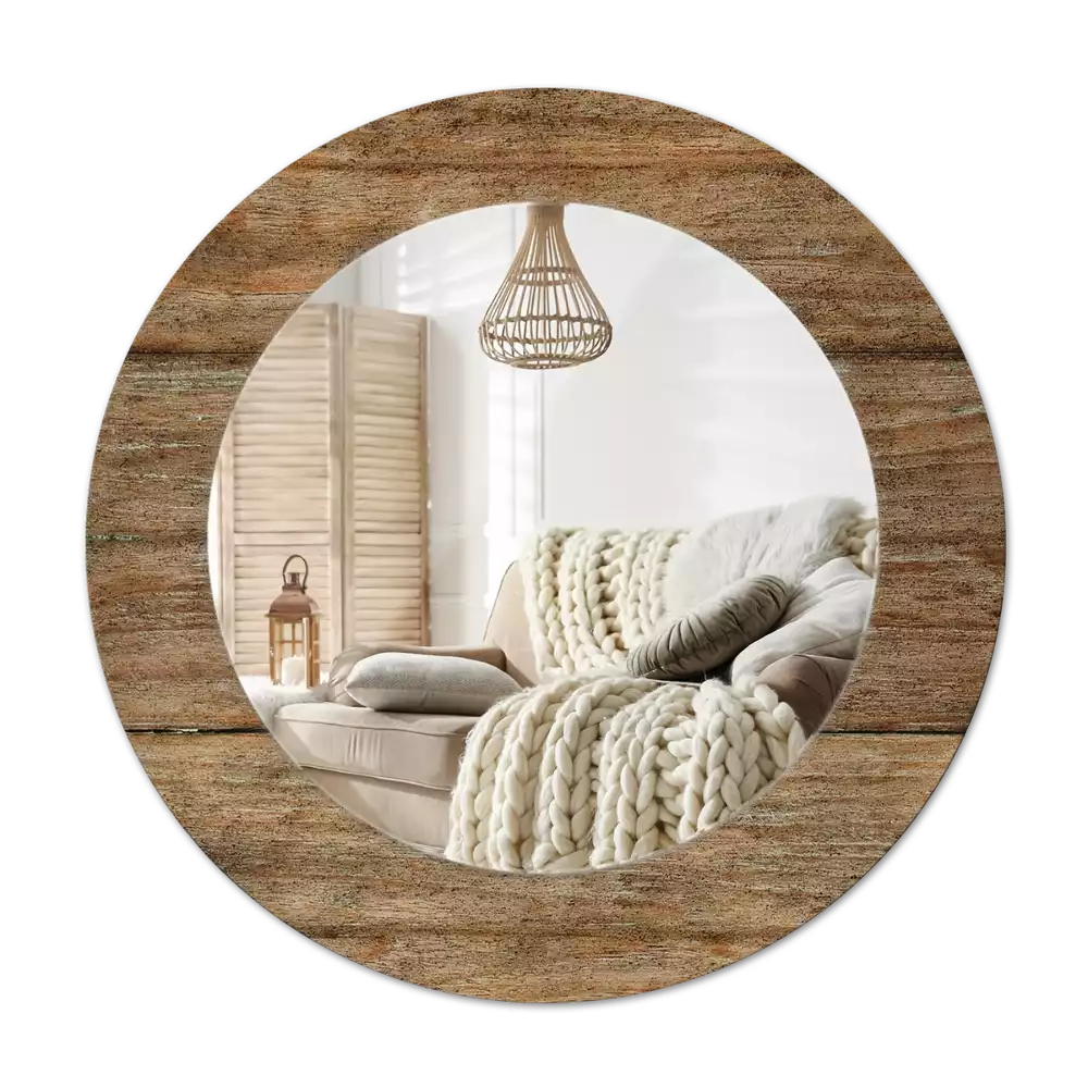 Espejo redondo estampado Madera vieja