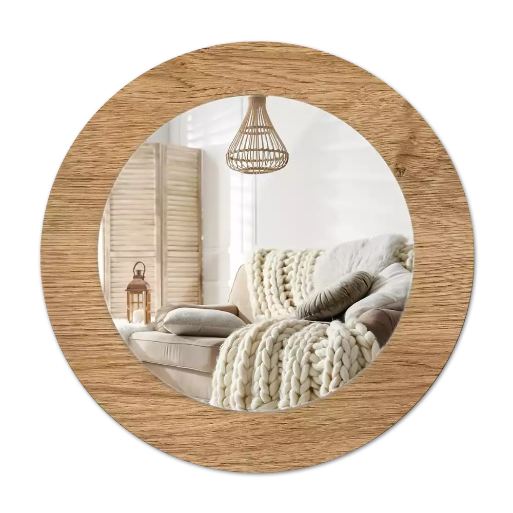 Espejo redondo con decoración Textura de madera