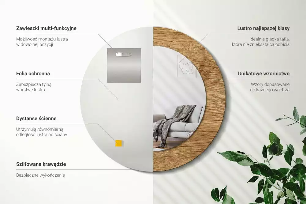 Espejo redondo con decoración Textura de madera