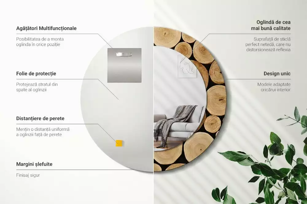 Espejo redondo impreso Troncos de madera