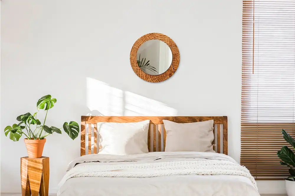 Espejo redondo estampado madera de roble