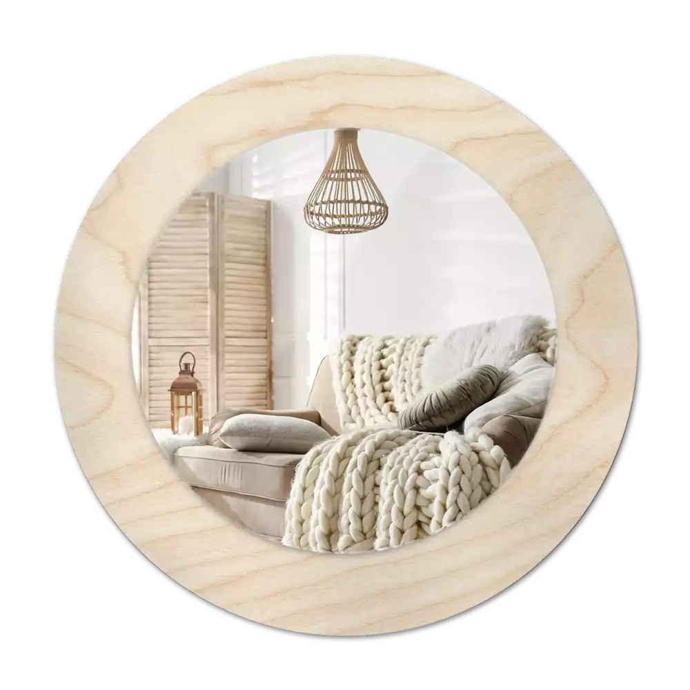 Espejo redondo con decoración Madera clara