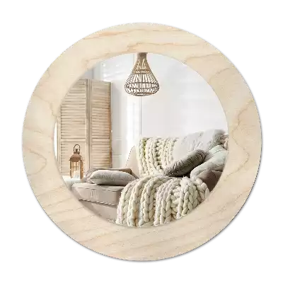 Espejo redondo con decoración Madera clara