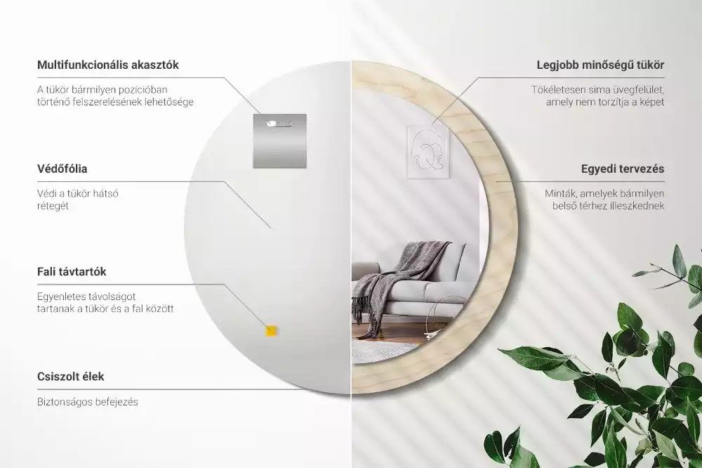 Espejo redondo con decoración Madera clara