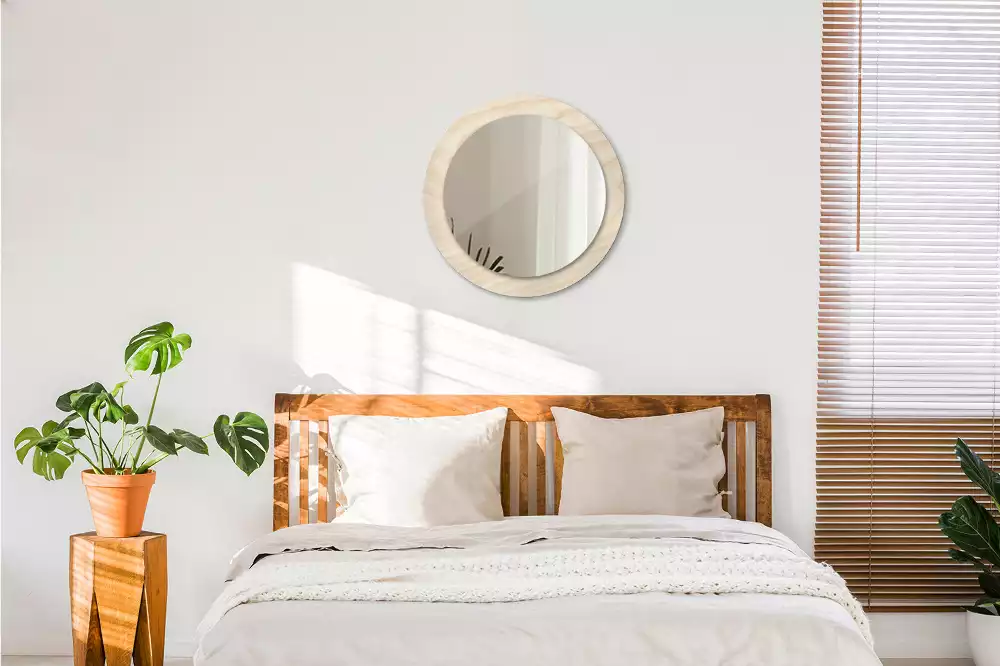 Espejo redondo con decoración Madera clara