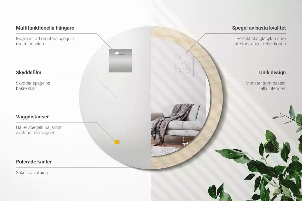 Espejo redondo con decoración Madera clara