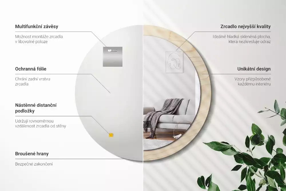 Espejo redondo con decoración Madera clara