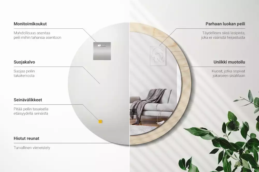 Espejo redondo con decoración Madera clara