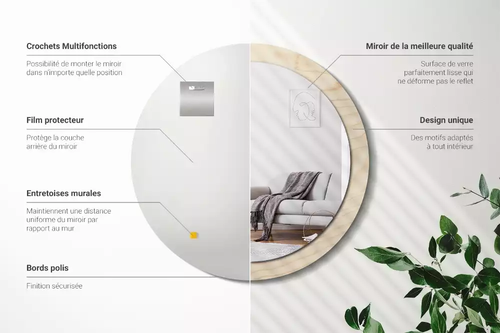 Espejo redondo con decoración Madera clara