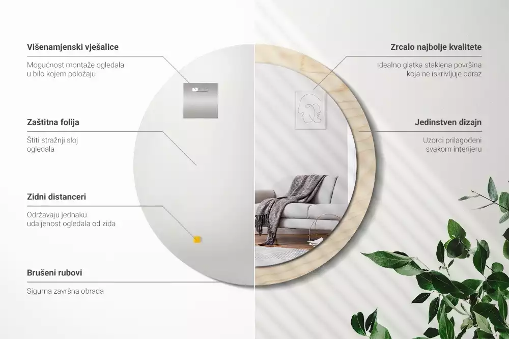 Espejo redondo con decoración Madera clara