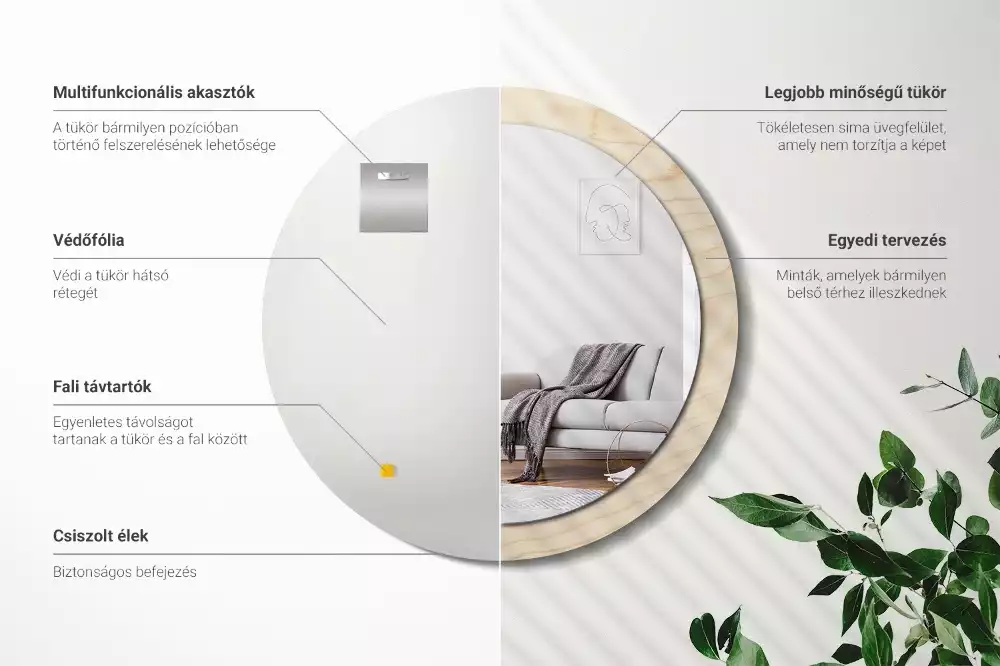 Espejo redondo con decoración Madera clara