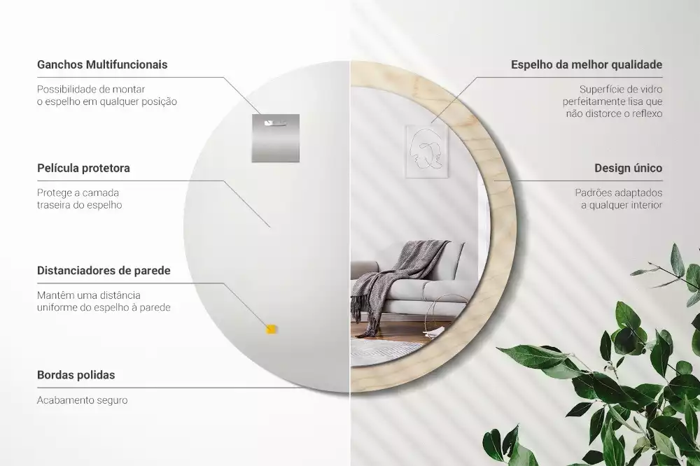 Espejo redondo con decoración Madera clara