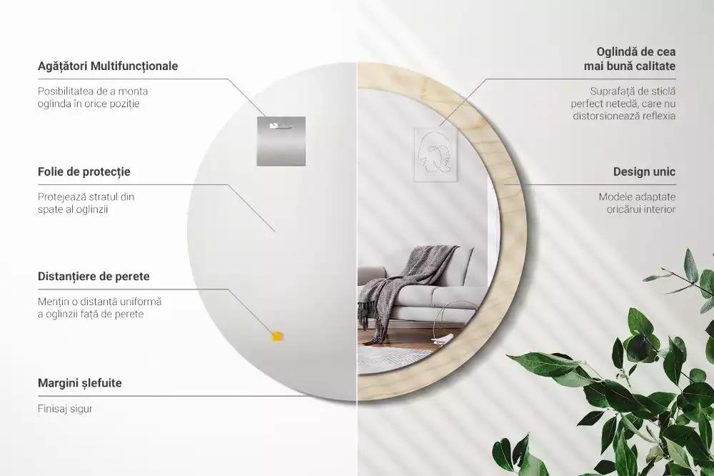 Espejo redondo con decoración Madera clara