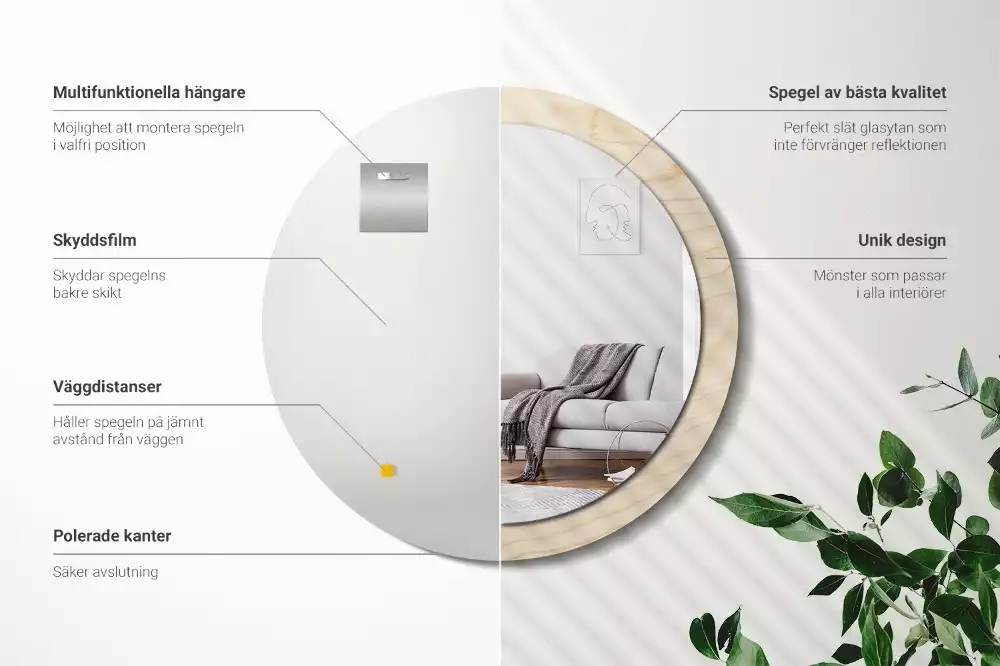 Espejo redondo con decoración Madera clara