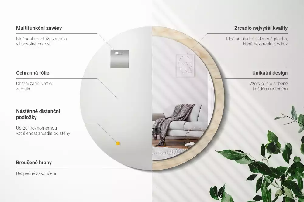 Espejo redondo con decoración Madera clara