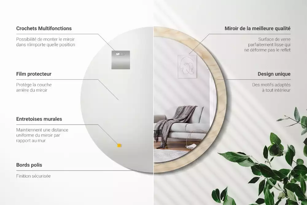 Espejo redondo con decoración Madera clara
