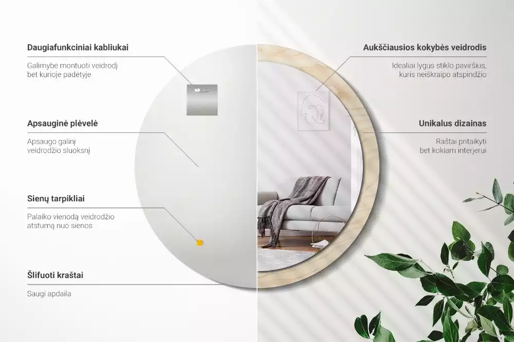 Espejo redondo con decoración Madera clara