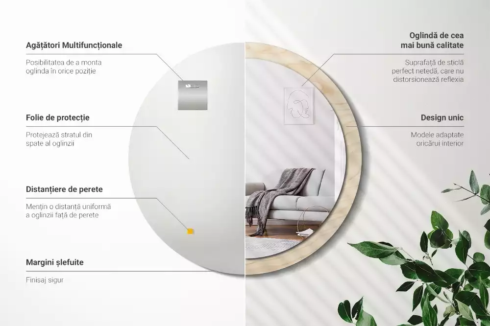 Espejo redondo con decoración Madera clara