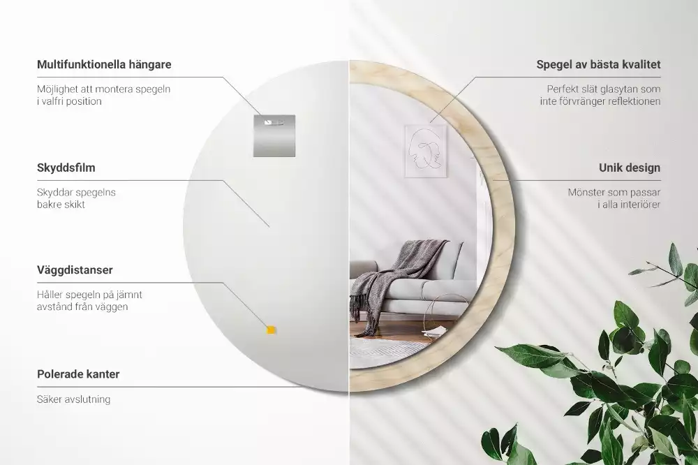 Espejo redondo con decoración Madera clara