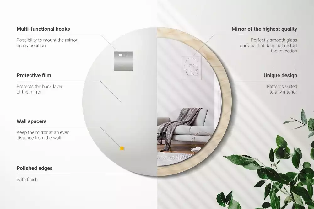 Espejo redondo con decoración Madera clara