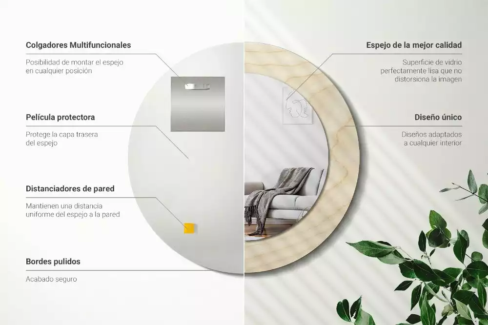 Espejo redondo con decoración Madera clara