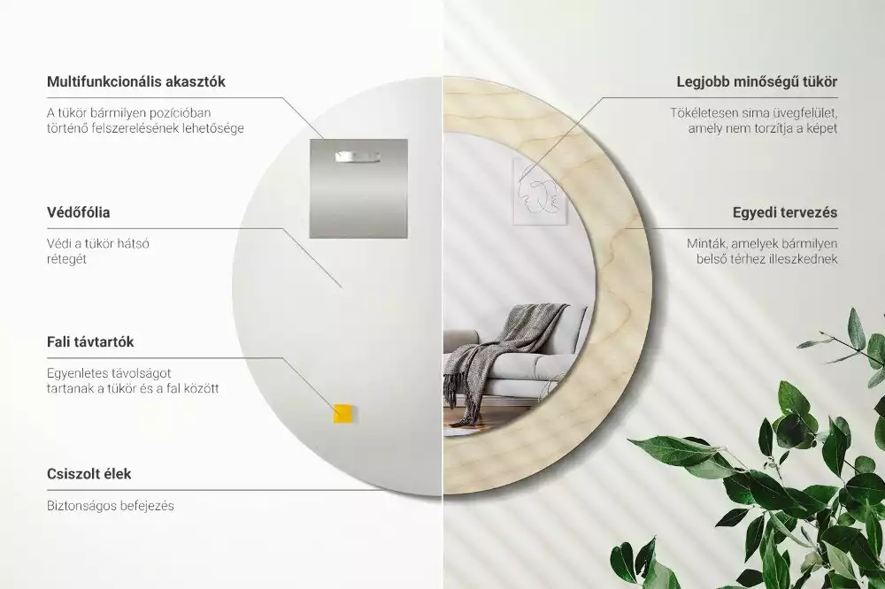 Espejo redondo con decoración Madera clara