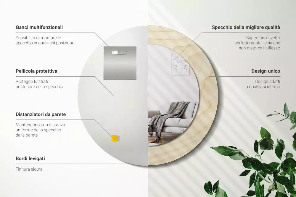 Espejo redondo con decoración Madera clara