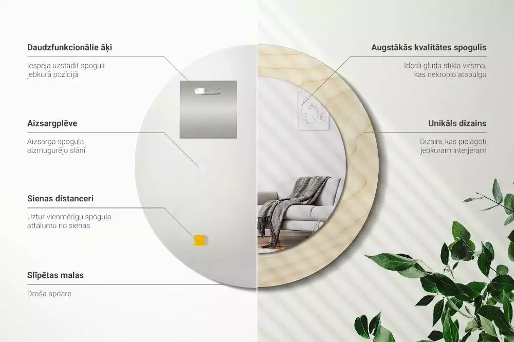 Espejo redondo con decoración Madera clara