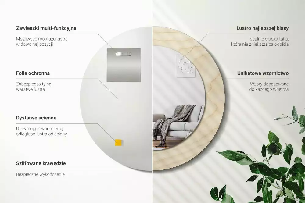 Espejo redondo con decoración Madera clara