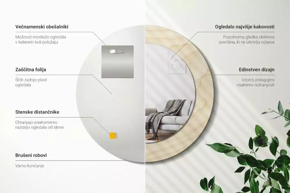 Espejo redondo con decoración Madera clara