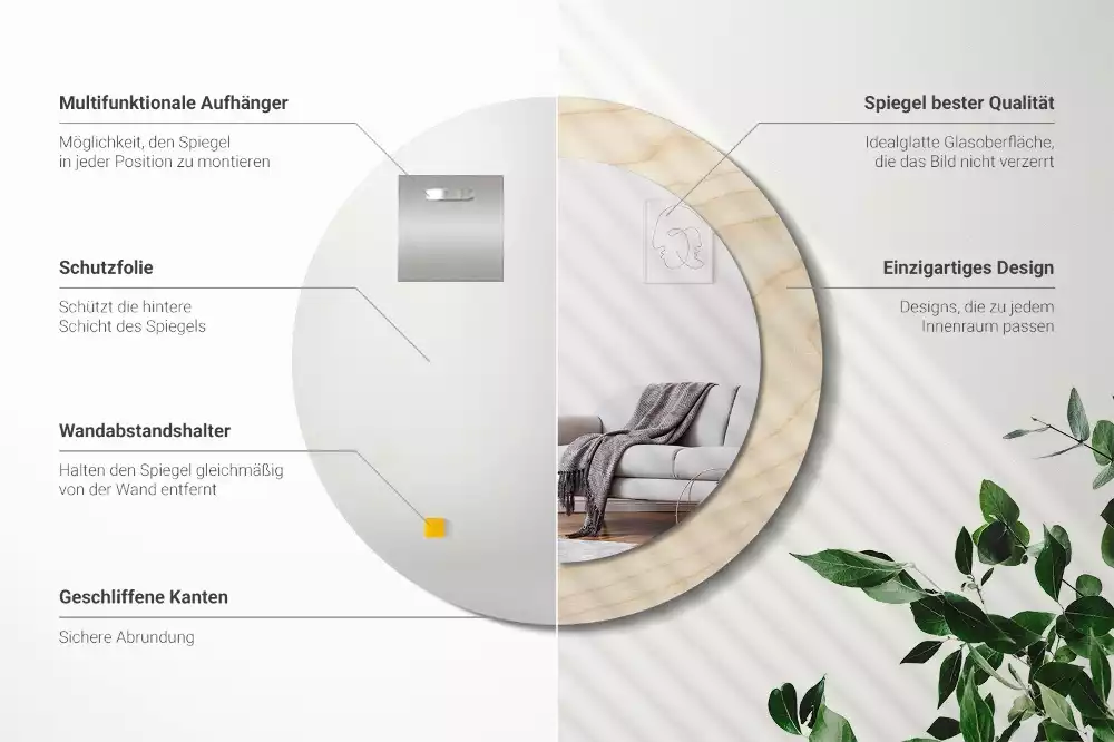 Espejo redondo con decoración Madera clara