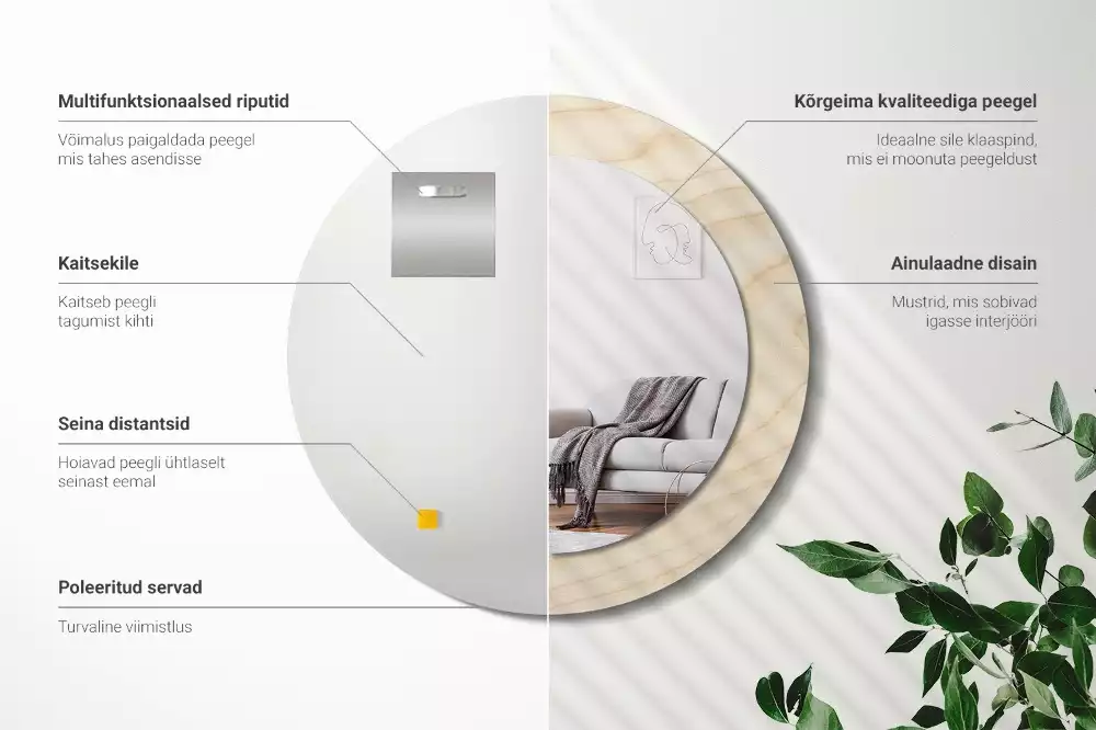 Espejo redondo con decoración Madera clara