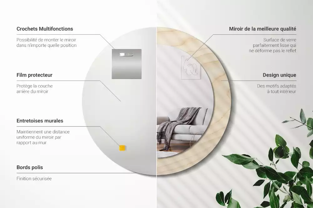 Espejo redondo con decoración Madera clara