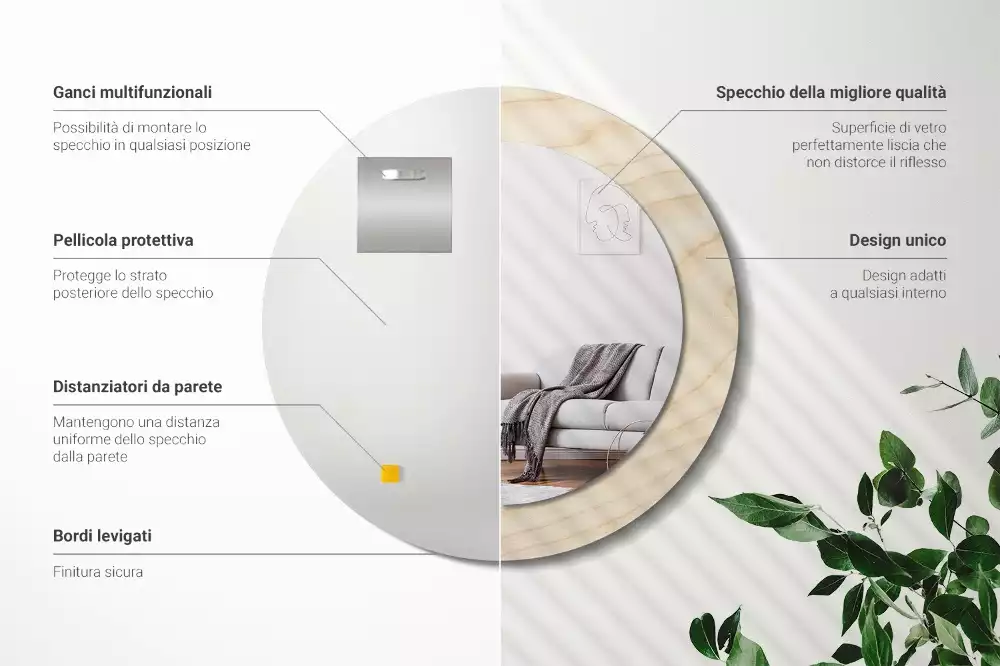 Espejo redondo con decoración Madera clara