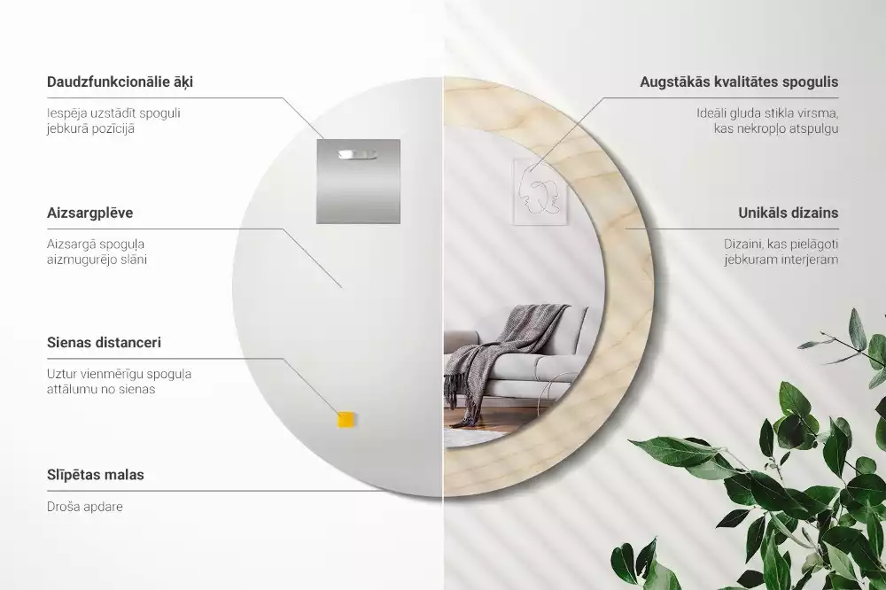 Espejo redondo con decoración Madera clara