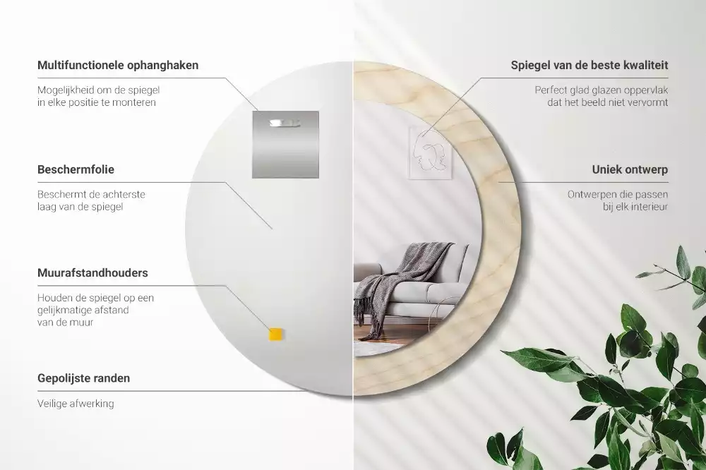 Espejo redondo con decoración Madera clara