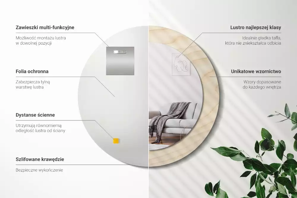 Espejo redondo con decoración Madera clara