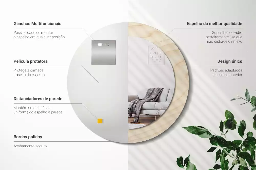 Espejo redondo con decoración Madera clara