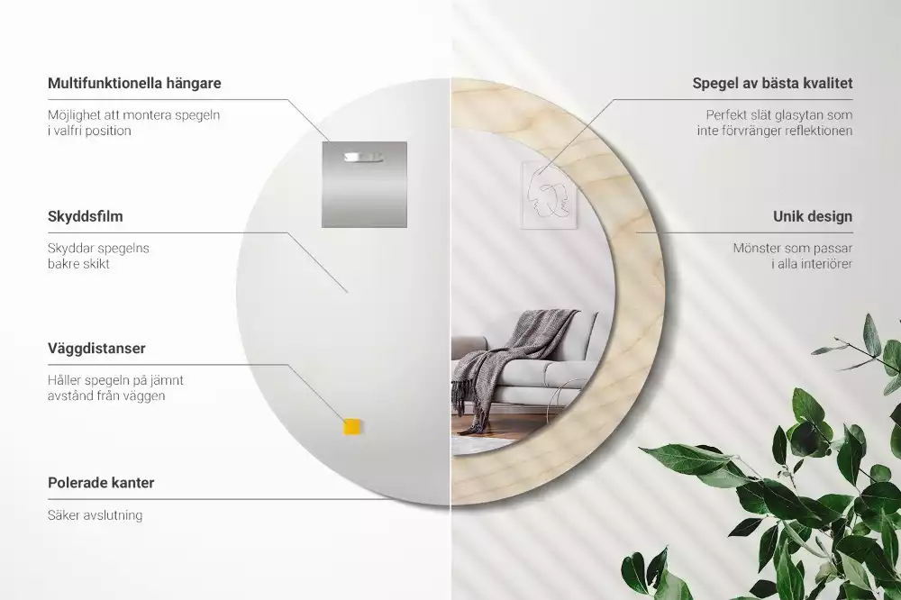 Espejo redondo con decoración Madera clara