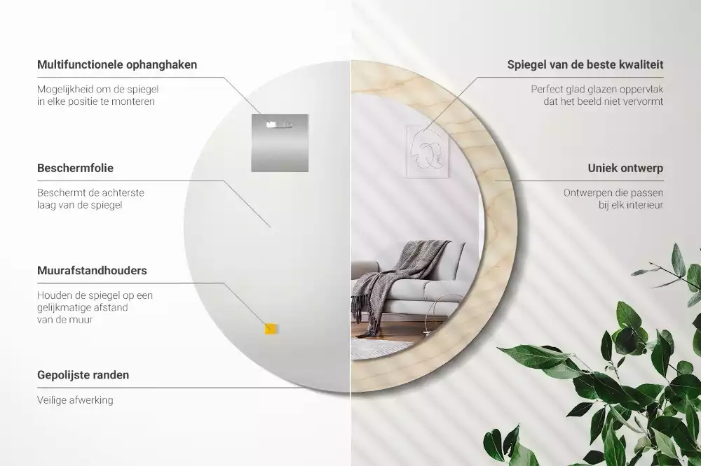 Espejo redondo con decoración Madera clara