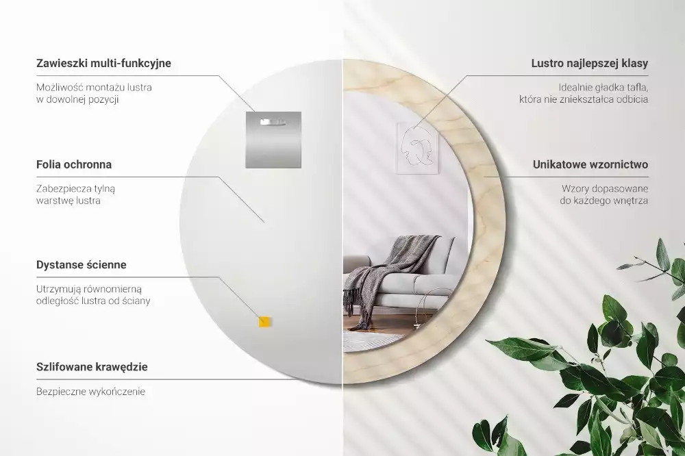 Espejo redondo con decoración Madera clara