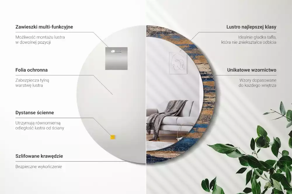 Espejo redondo impreso Madera abstracta