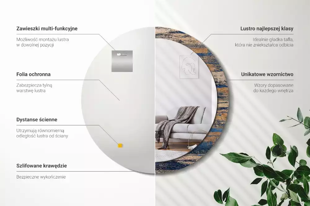 Espejo redondo impreso Madera abstracta