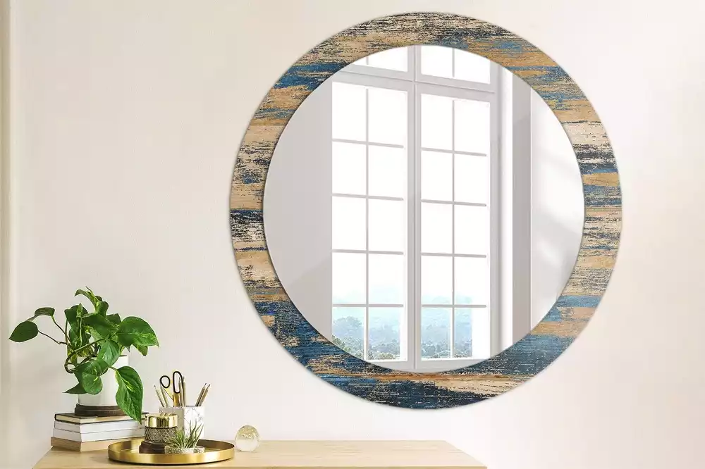 Espejo redondo impreso Madera abstracta