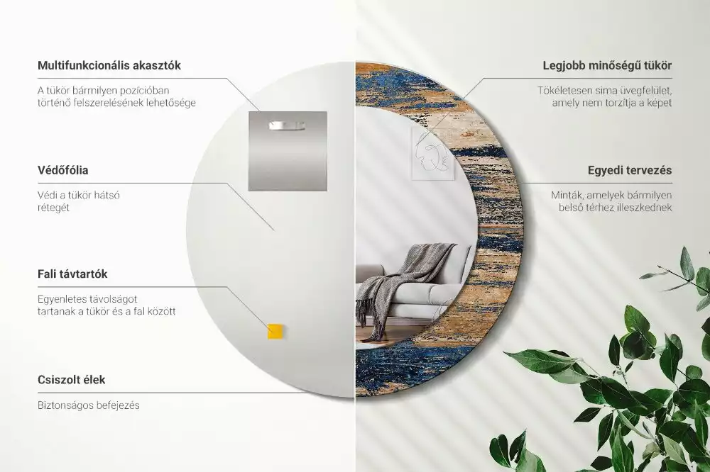 Espejo redondo impreso Madera abstracta