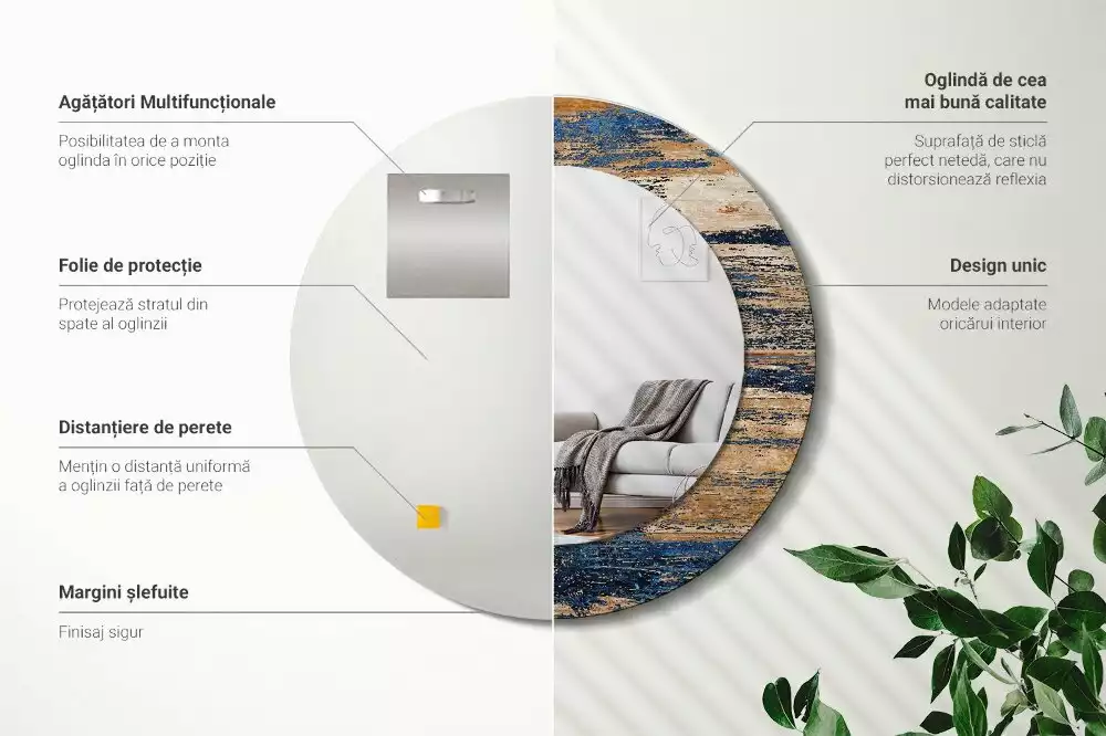 Espejo redondo impreso Madera abstracta