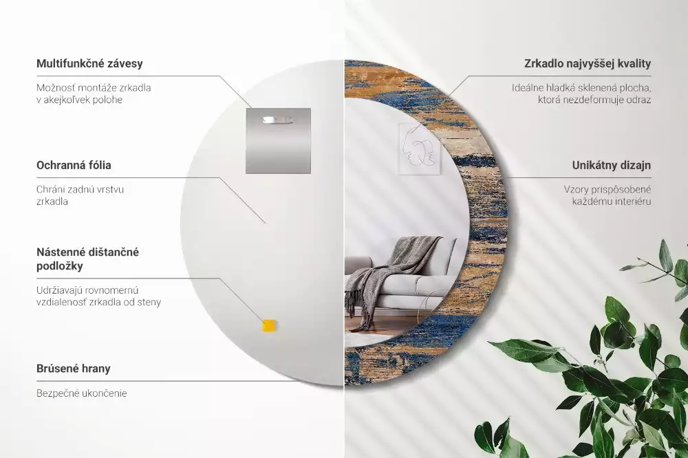 Espejo redondo impreso Madera abstracta