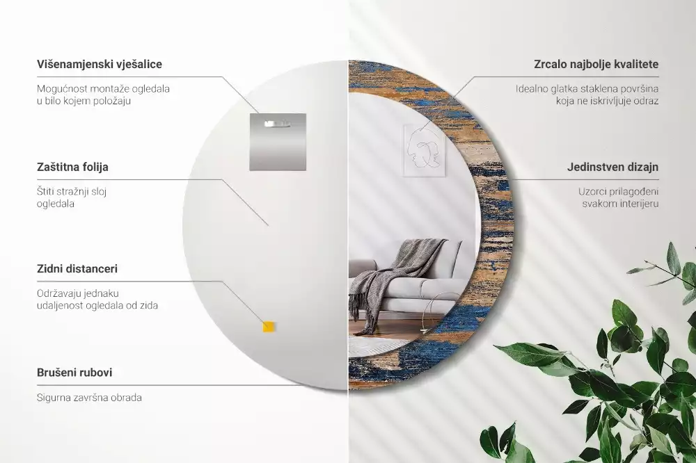 Espejo redondo impreso Madera abstracta