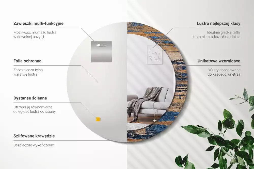 Espejo redondo impreso Madera abstracta